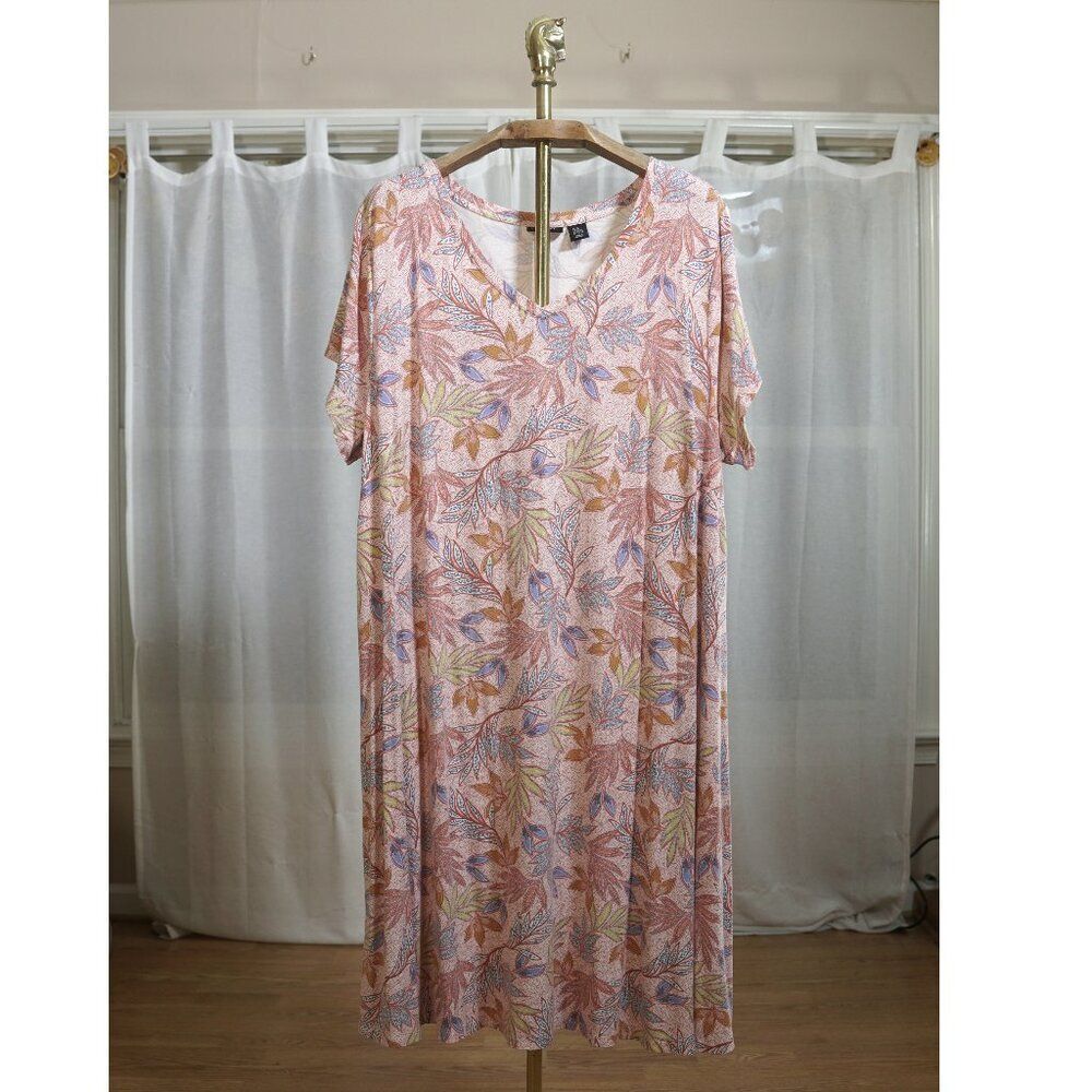 Nicole Miller Pink Botanical Casual Stretch Midi Dress